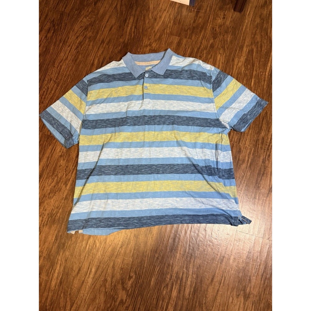 Ruff Hewn Men’s Shirt XXL Polo Blue Stripe Short Sleeve